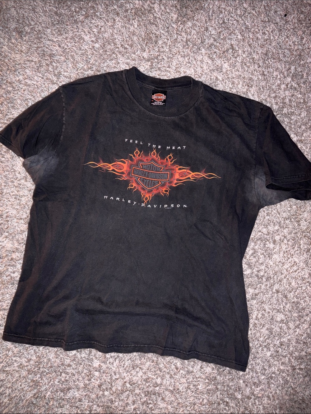 Harley-Davidson Black Tee with Orange Flame Shield Graphic